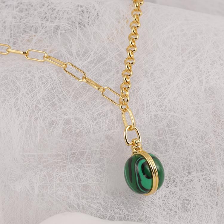 Fashion Accessories 925 Silver Big Green Malachite 18K Gold Plated Fashion Jewelry Factory Wholesale Jewellery Women Luxury Necklace