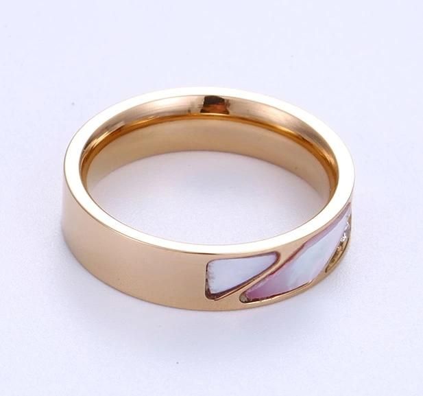 Unique Design Fashion Stainless Steel Jewelry Rose Gold Color Synthetic Zircon Ring