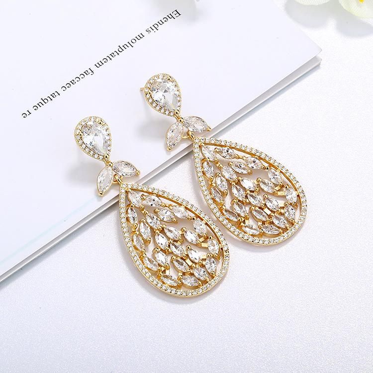 2020 Fashion Wedding Gold Plated Jewelry AAA Cubic Zirconia, Rhinestone Platinum Plated Hanging Stud Earrings for Woman