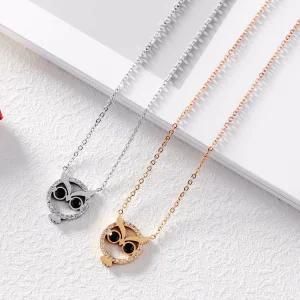 Gold Plated Stainless Steel Mini Diamond Owl Clavicle Chain