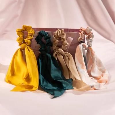 Luxury Tie Dye Satin Silk Hair Ties Scarf Scrunchies Elastic Hairbands Women with Gift Box