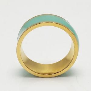 Fashion Stainless Steel Gold Inlay Women Blue Ring