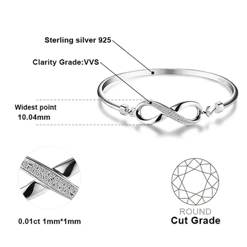 925 Sterling Silver Bangles Wholesale Jewelry Cuff Infinity Bangles Bracelets Costume Jewelry