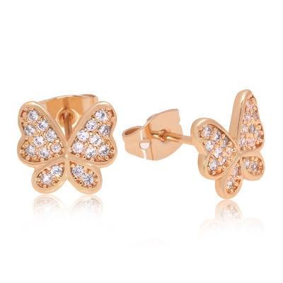 18K Gold Plated 3A CZ White Zircon Butterfly Studs Earrings