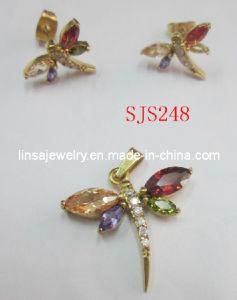 Fashion Gold Zircon Butterfly Shaped 316L Stainless Steel Jewelry Set (SJS248)