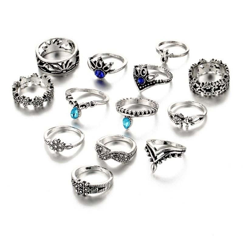 13PCS Women Jewelry Vintage Geometric Flower Crystal Ring Knuckle Rings