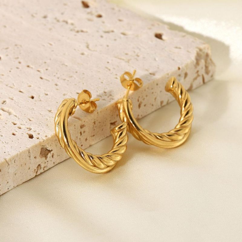 Manufacturer Custom Twisted Gloss C-Shaped Women′ S Stainless Steel Earring Jewelry Gold 18K, Earring Vendor, Earring Wholesaler