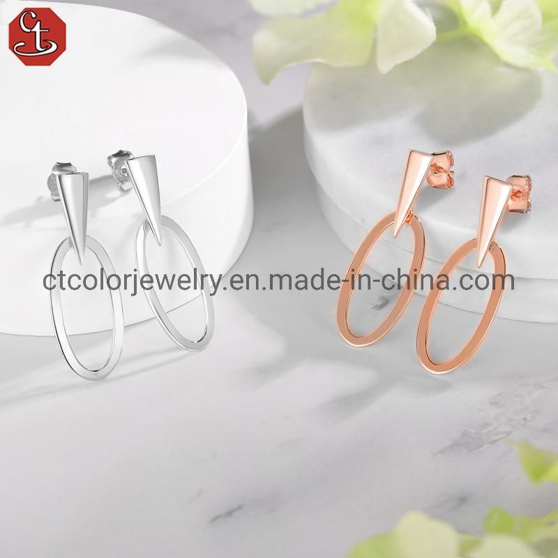 High Quality 925 Plain Silver Women′s Earrings simple style Trendy Jewelry