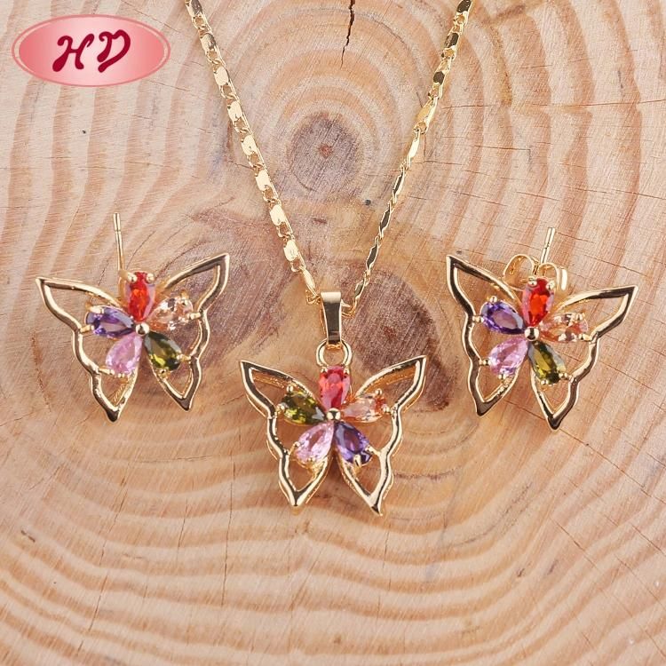 Fashion Wholesale Costume Imitation Hengdian 18K Gold Plated Earring Sets Pendant Necklace Jewelry