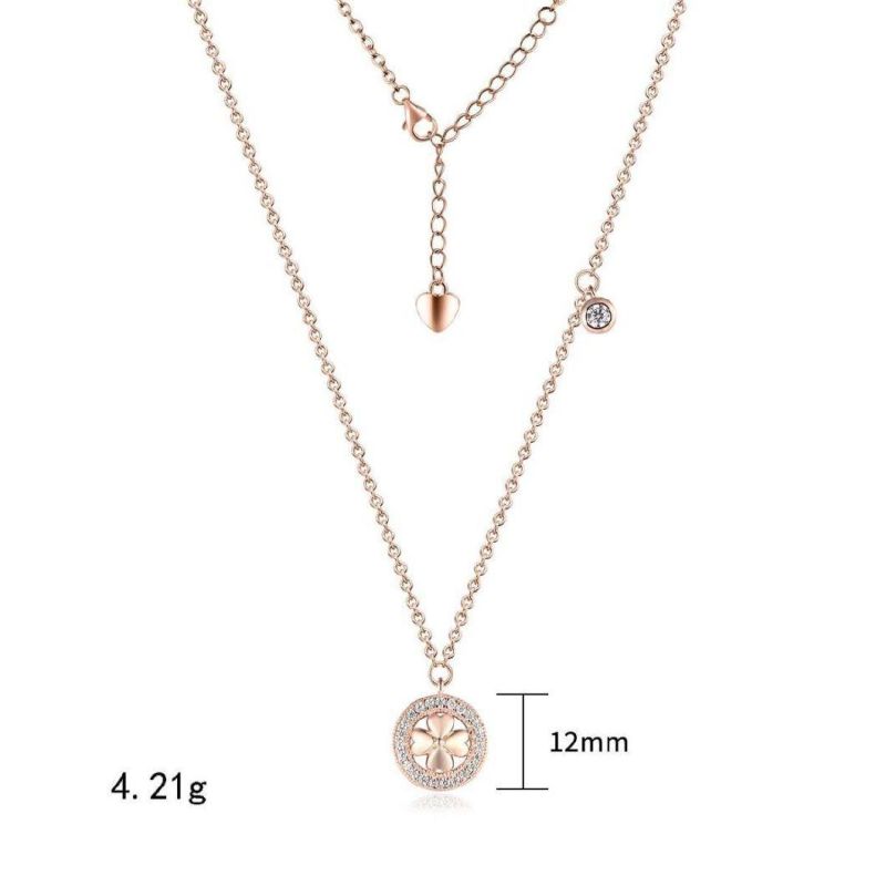 925 Sterling Silver New Fashion Lucky Clover Rose Gold Circle 18K Gold Plated Necklaces