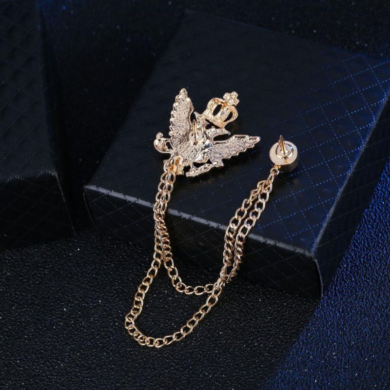 Latest Design Best Quality British Wings Men′s Chain Pin Brooch Suit Accessories Brooch
