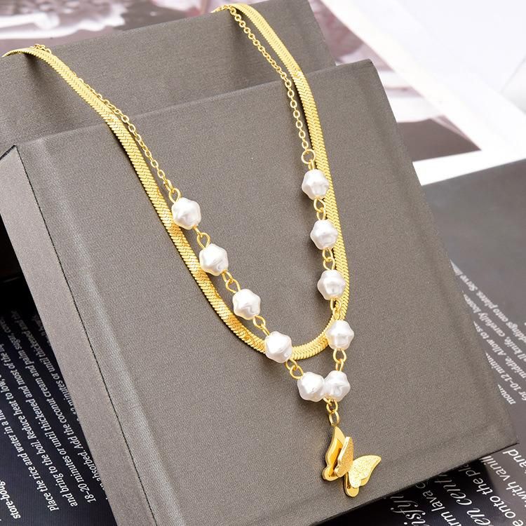 Factory Wholesale Fashion Jewelry Ins Net Red 18K Stainless Steel Jewelry Double Layer Snake Chain Necklace