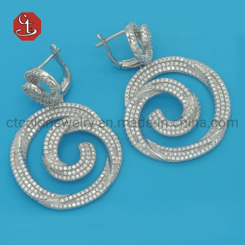 Rhodium Plated Fashion Silver Hollow Inside Baguette TP SQ Square Shape Micro Pave CZ Stud Earrings for Women
