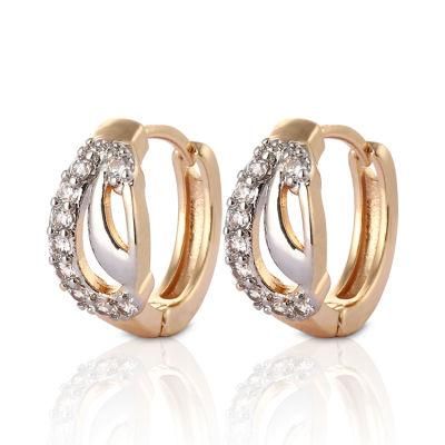 Fashion Jewelry 18K Gold Plated Alloy Silver Stud Drop Hoop Huggie CZ Earrings with Crystal for Women
