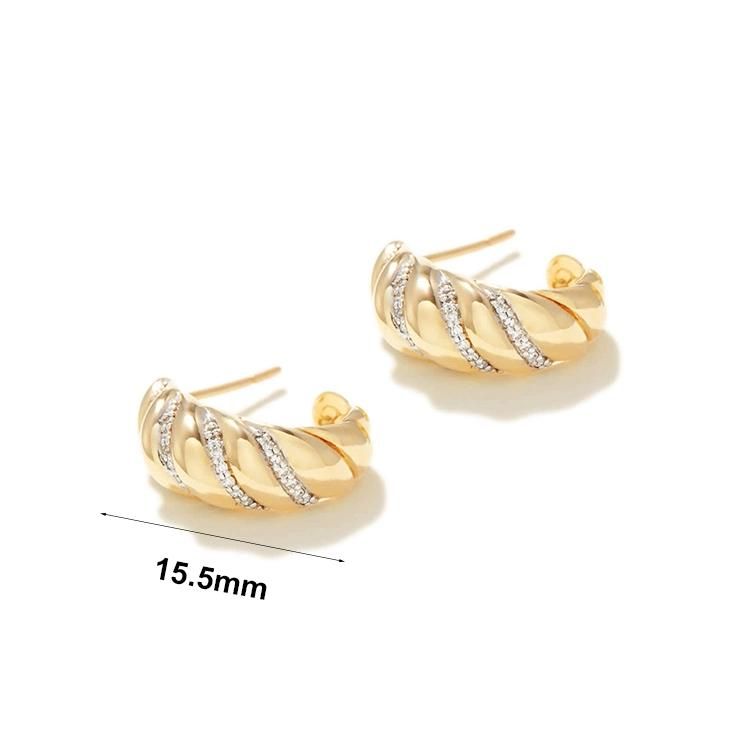 2022 New Design Fashion Jewelry 18K Gold Plated Sterling Silver Wholesale Lady Croissant Hoop Studs Earrings