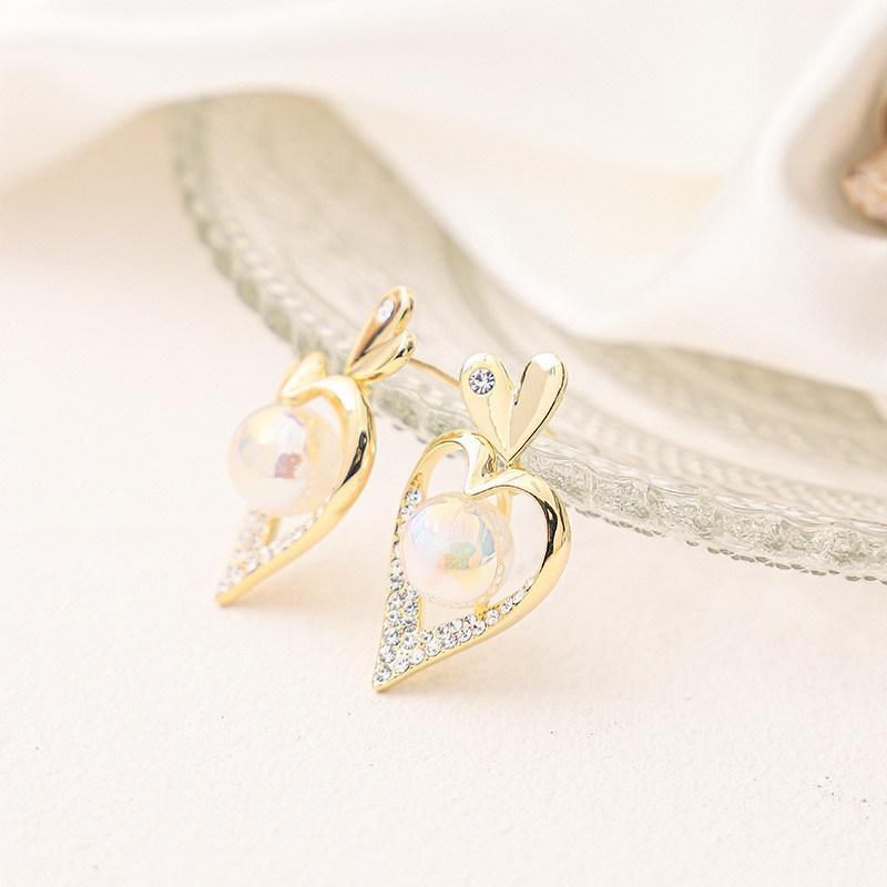 18K Gold Plated Fashion Jewelry Mini Heart Pave Glass Stone Rabbit Design Earrings for Women Female Girls