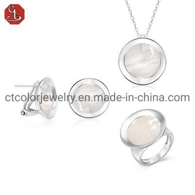 Fashion Silver Jewelry and Brass Jewelry with Mop Pearl Ring Earring Necklace for Women