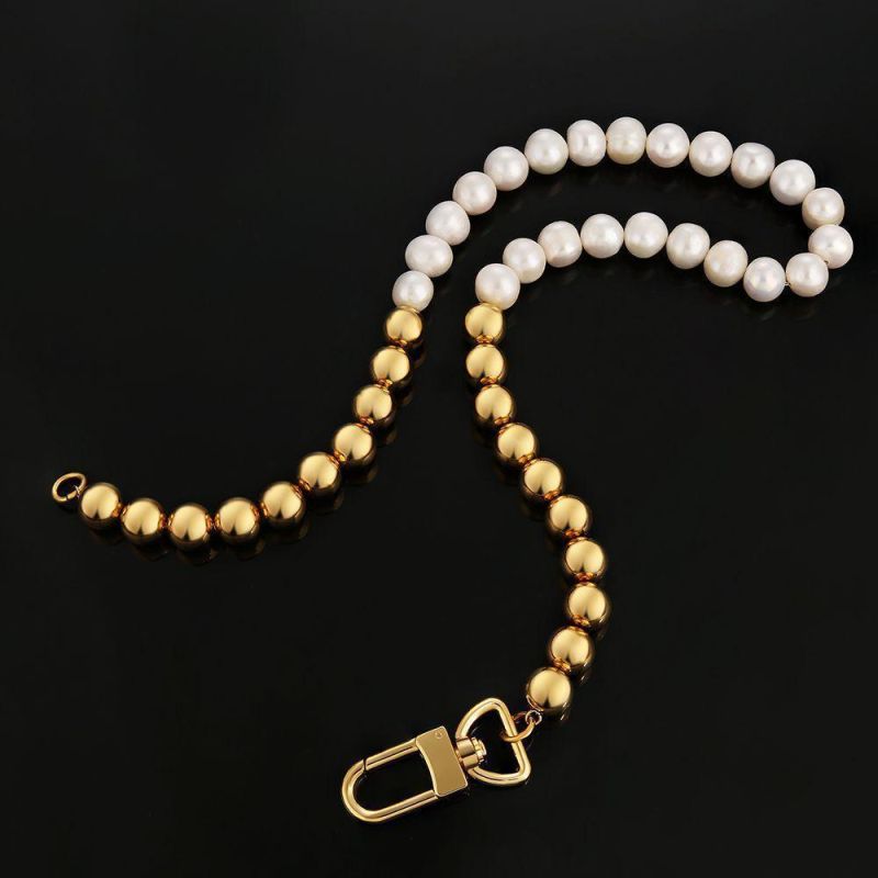 10mm Freshwater Mens Pearl Necklace 18K Gold Ins Trend Stainless Steel Jewelry Accessories Wholesale
