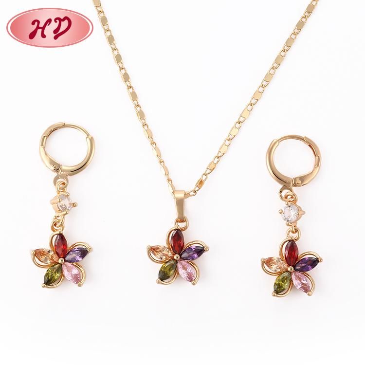 Wholesale Costume Zircon Champaign Gold Plated Jewelry Sets for Gift