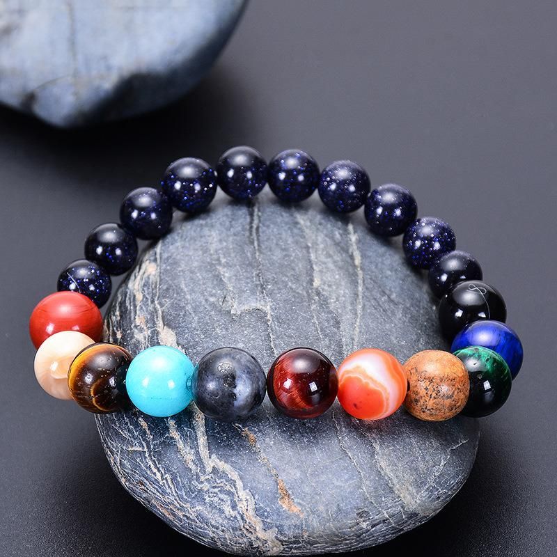 Solar System Eight Planets Stretch Line Bracelet Natural Blue Sand Stone Women′ S Accessories Wholesale Natural Stone Beaded Bracelets