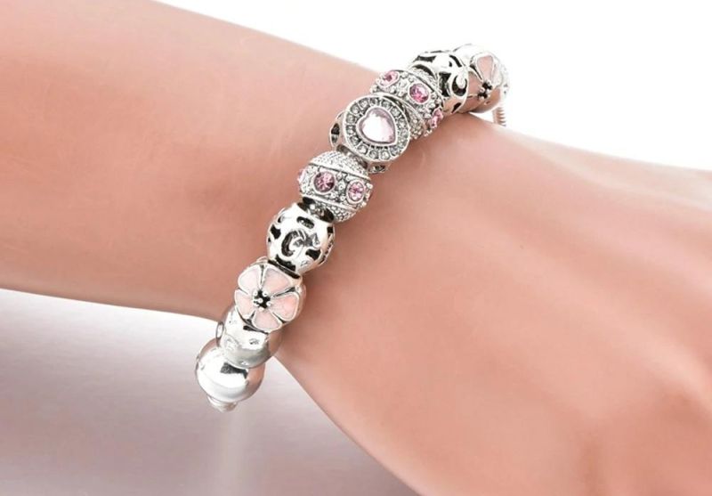 Custom Lucky Enamel Silver Jewellery Jewelry Charms Women Bracelets Bangle