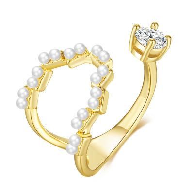 Custom New Fashion Gold Plated Ring Zircon Pearls Copper Ring for Women