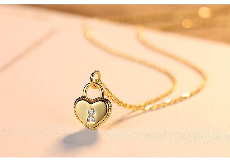 Jewelry Fashion Custom Heart Lock Pendant Chain Necklace