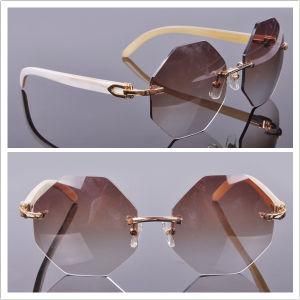 Rimless Sunglasses/ White Horn Frame / Octagonal Lens Sunglasses