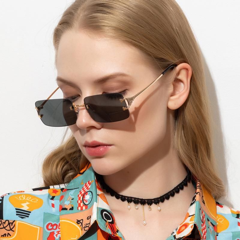 2021 Brand Oversized Metal Sunglasses Luxury Semi Rimless Sunglasses Women Luxury Shades Sunglasses for Women