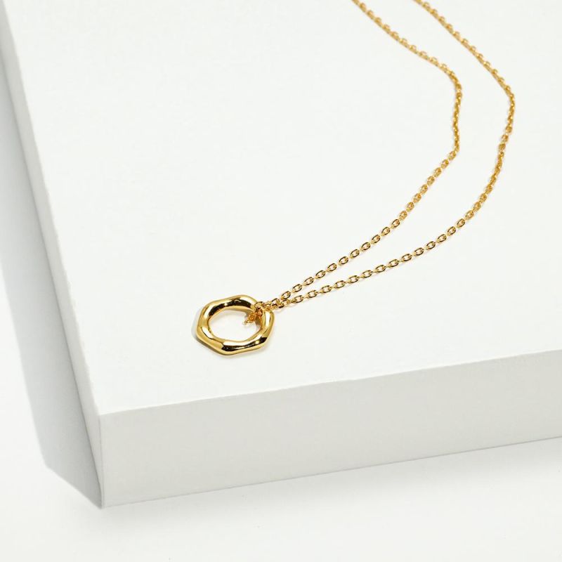 OEM ODM New Simple Minimalist Jewelry 100% 925 Sterling Silver 14K 18K Gold Plated Hexagon Charm Necklace