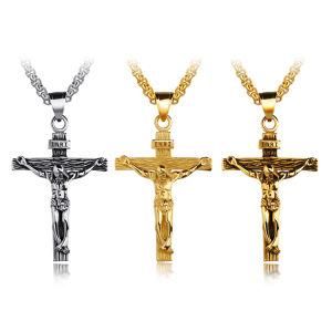 Gold Plated Stainless Steel Jesus Cross Pendant Necklace