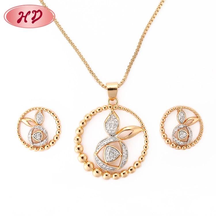 Fashion Accessories Women Jewelry Silver 18K Gold Plated Alloy Chain Sets Pendant Necklace with CZ Crystal