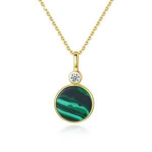 Amazon Hot Selling 2021 S925 Sterling Silver 18K Gold Plating Malachite Pendant Necklace