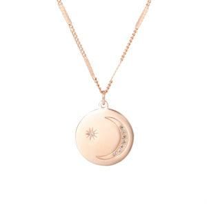 Gold-Plated Stainless Steel Round Plate Diamond Moon Sun Necklace
