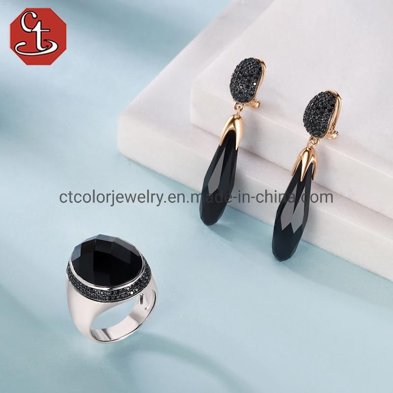 Hotsale fashion jewelry 925 silver earring black crystal earrings for women
