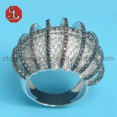 Retro Black White Coffee Cubic Zirconia Big Wide Rings for Women Party Jewelry Female