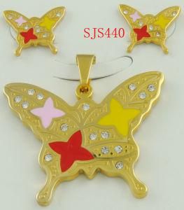 2013 Hot Fashion Gold Butterfly Stainless Steel Jewelry Set (SJS440)
