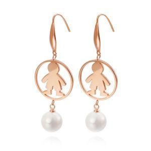 Pearl Fashion Round Boy Gold Plated Stainless Steel Earrings Drop