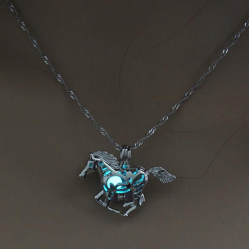 Fashion Luminous Beads Hollow Horse Pendant Necklace Halloween Ornaments