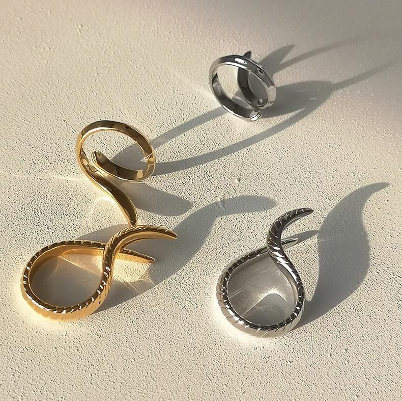 High Quality Custom Jewelry Statement Big Creative Animal Snake Finger Ring Stainless Steel Twisted Wrapping Shape Gold Plated Rhodium Rings