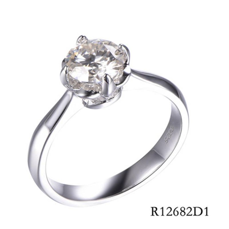 Hot Sale 925 Sterling Silver Clear 1CT 6.5mm Moissanite Main Stone Ring