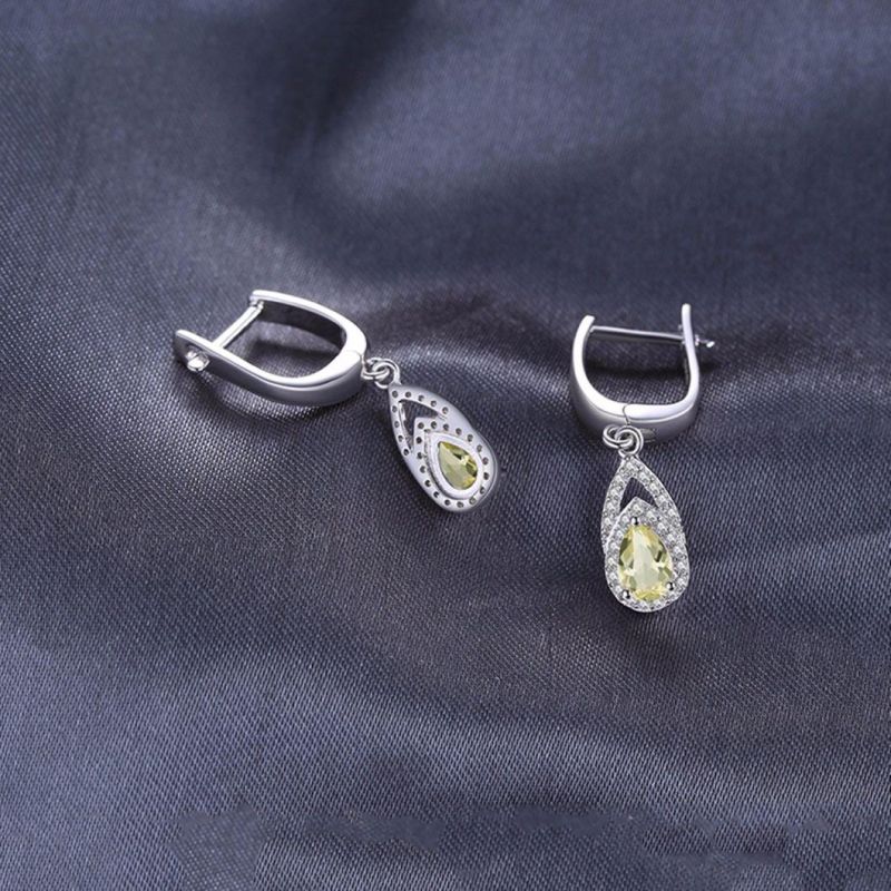 Gemstone Jewelry Elegant Genuine Lemon Quartz Dangle Earrings Sterling Silver Jewelry