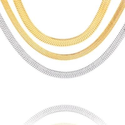 Stainless Steel Jewelry Herringbone Necklace Anklet Bracelet Fashion Layering Street Wear Jewellery Gold Plated