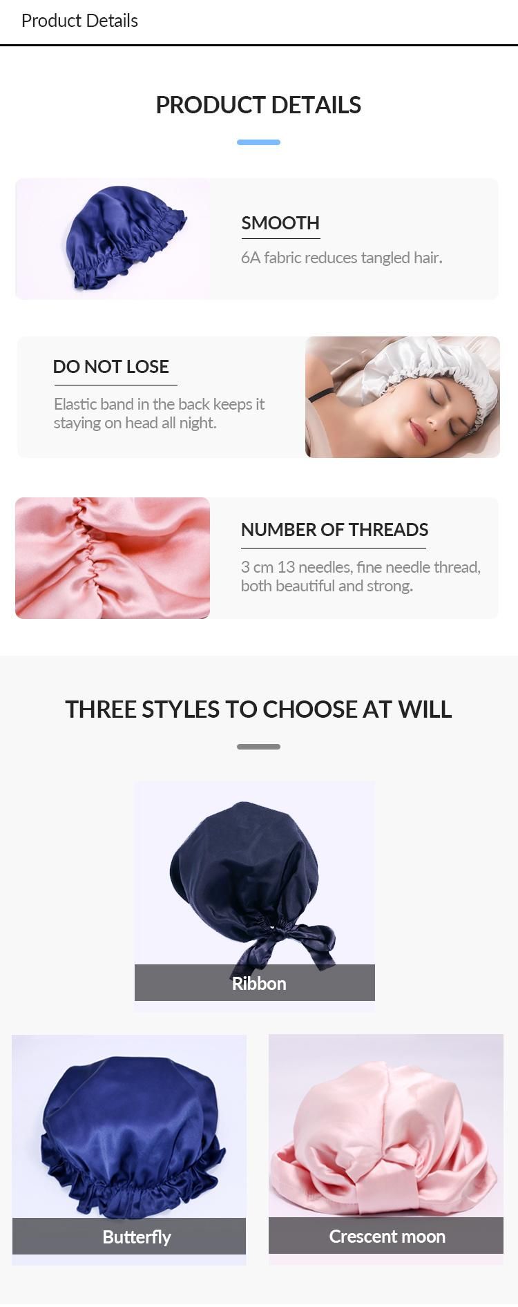 Whosale Women Hair Accessories Silk Hair Bonnet with Custom Logo