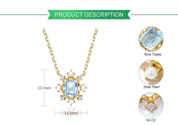 Wholesale 925 Silver Sky Blue Topaz Necklace Jewelry Trend Gold Plating Necklace with Zircon Pendant