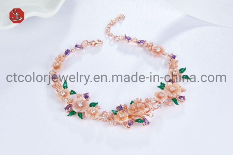 Fashion Jewelry Shell Flower Pearl Bracelet Colorful Enamel MOP Flower Bracelet