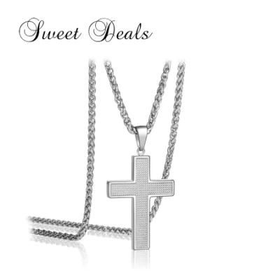 Fashion Stainless Steel Honeycomb Pattern Cross Pendant Necklace