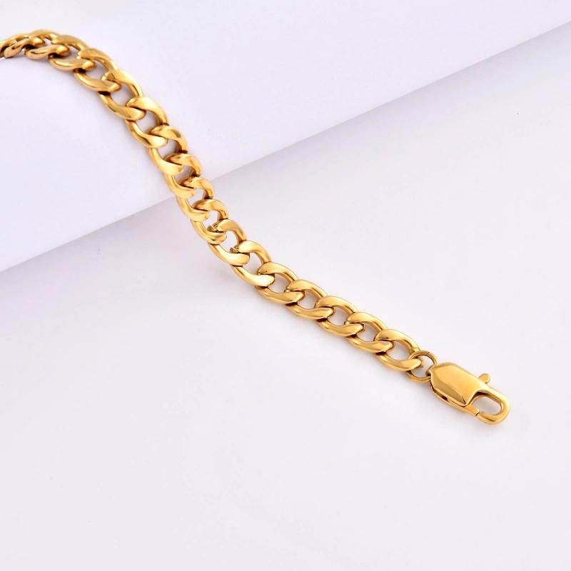Fashion Jewelry 8inch 316L Stainless Steel Fine Jewellery Gold Plated Figaro Chain Bracelet