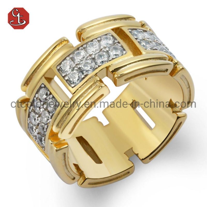 Special Big One Line CZ Ring Mat Wave 14K Gold Plating Gold Jewelry