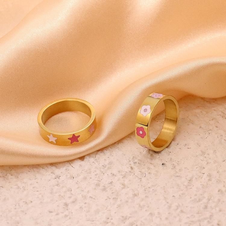 Fashion Stainless Steel Rings 18K Gold PVD Plated Shell Red White Enamel Heart Ring